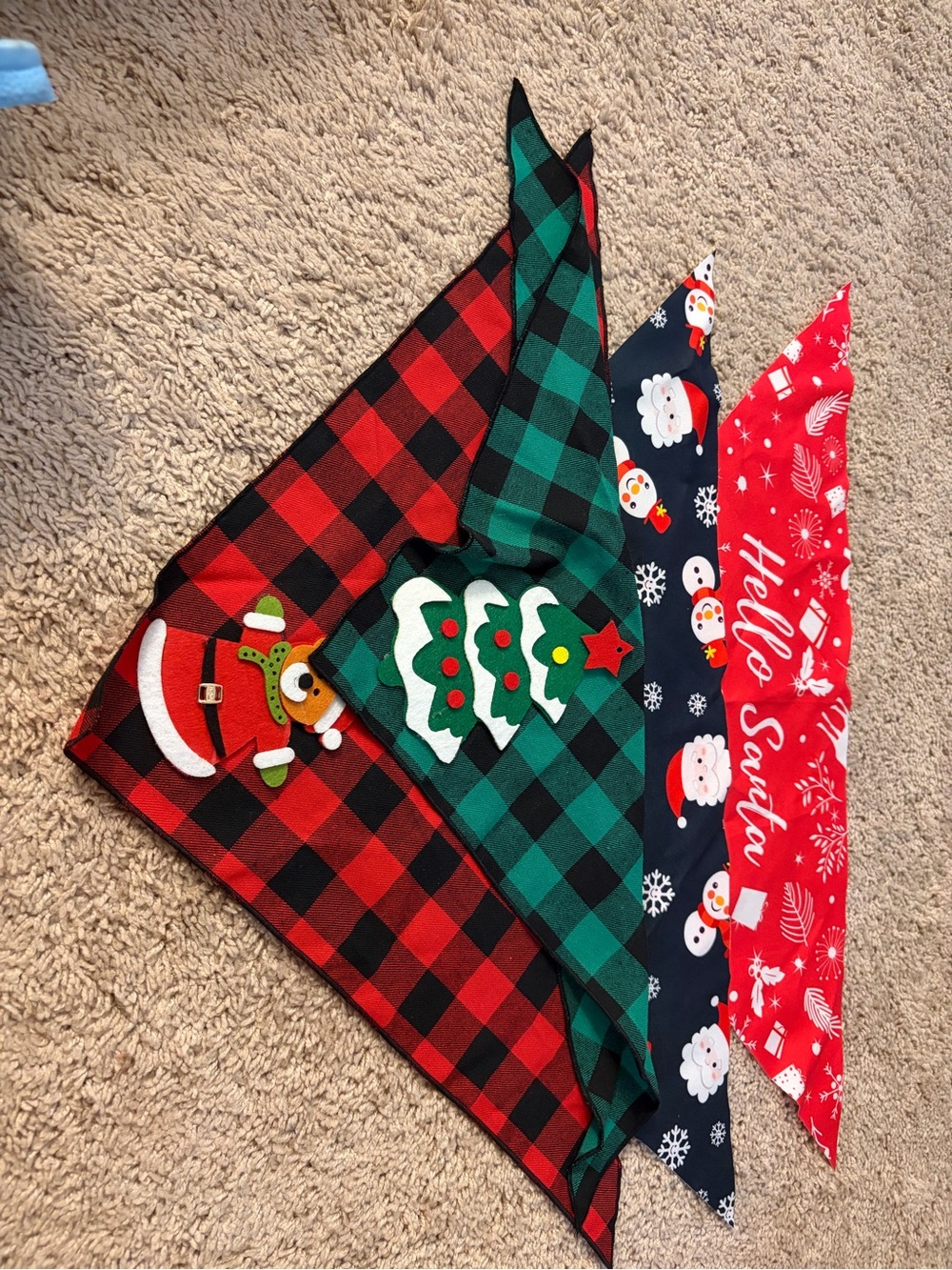 Festive Plaid & Holiday Print Dog Bandana Set of 4